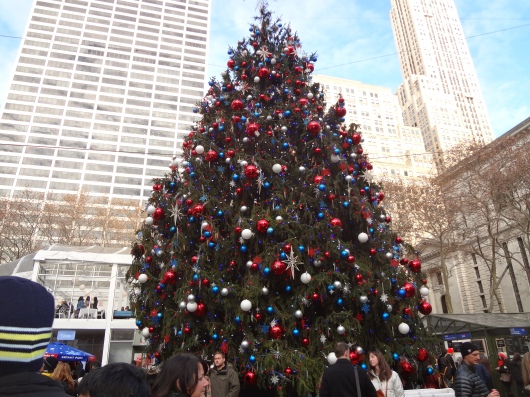 The Christmas tree in Bryant Park.