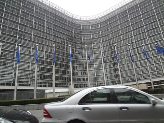 From my taxi to the train station, my one and only view of the EU general assembly building.